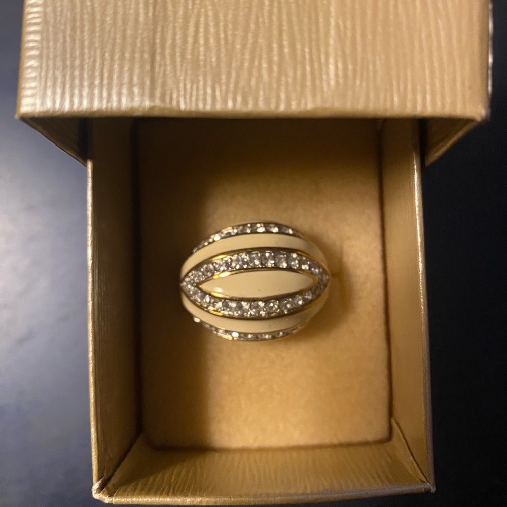 RARE S.A.L. Swarovski Crystal w Enamel Gold Tone Adjustable Ring